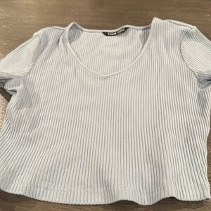 Light Blue Ribbed V-Neck Top